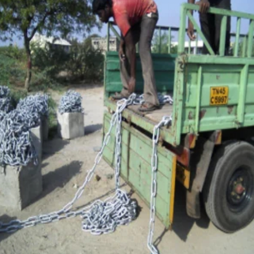 Mooring chain loaded onto the yard truck, ready to roll